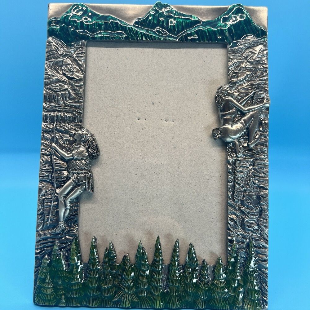 Hand Crafted  Pewter Frame Mountain Climber  climbing trees heavy 6x8 picture